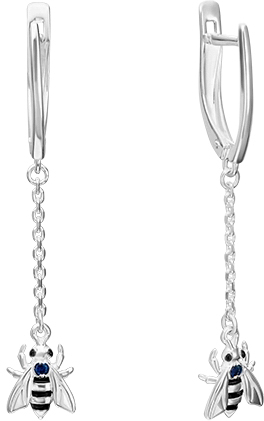 Серебряные длинные серьги PLATINA Jewelry 02-4650-00-102-0200-72-Ag c сапфиром