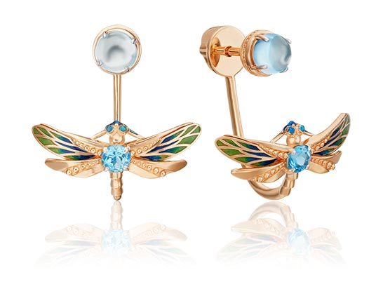 Золотые серьги джекеты PLATINA Jewelry 02-4693-00-201-1110-57 с эмалью, голубыми топазами