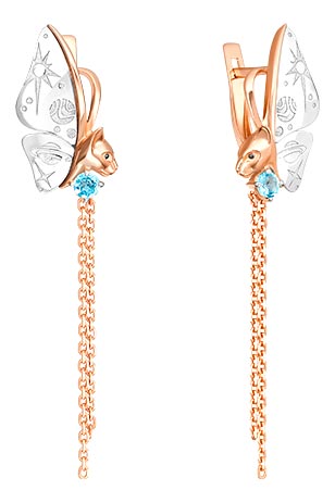Золотые серьги с подвесками ''Кошки'' PLATINA Jewelry 02-4885-00-201-1111 с топазами