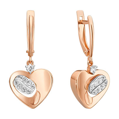 Золотые серьги с подвесками ''Сердце'' PLATINA Jewelry 02-4918-00-201-1111 с белыми топазами