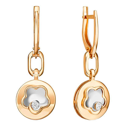 Золотые круглые серьги с подвесками PLATINA Jewelry 02-4986-00-101-1121 с бриллиантами