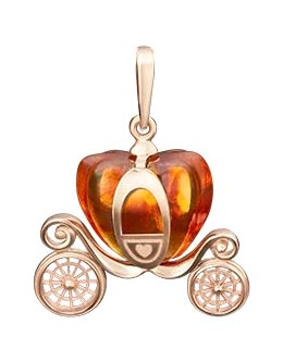 Золотая подвеска ''Карета'' PLATINA Jewelry 03-2702-00-271-1110-46 с янтарем