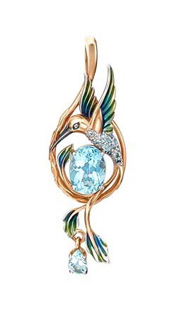 Золотой кулон ''Колибри'' PLATINA Jewelry 03-3108-00-201-1110-57 с эмалью, топазами