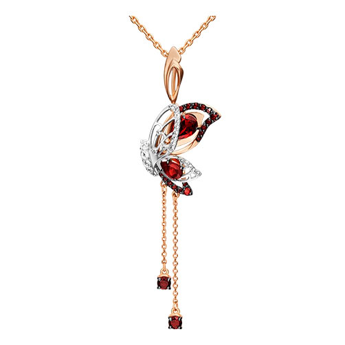 Золотая подвеска ''Бабочка'' PLATINA Jewelry 03-3138-00-264-1111-46 с гранатами, белыми топазами