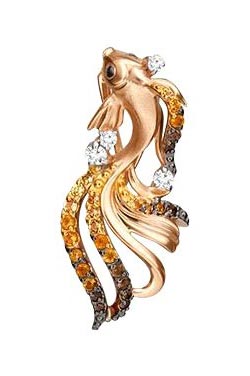 Золотой кулон ''Рыбка'' PLATINA Jewelry 03-3166-00-731-1110-57 с дымчатым кварцем, цитринами, белыми топазами