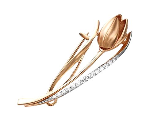 Золотая брошь ''Тюльпан'' PLATINA Jewelry 04-0215-00-401-1110-03 с фианитами