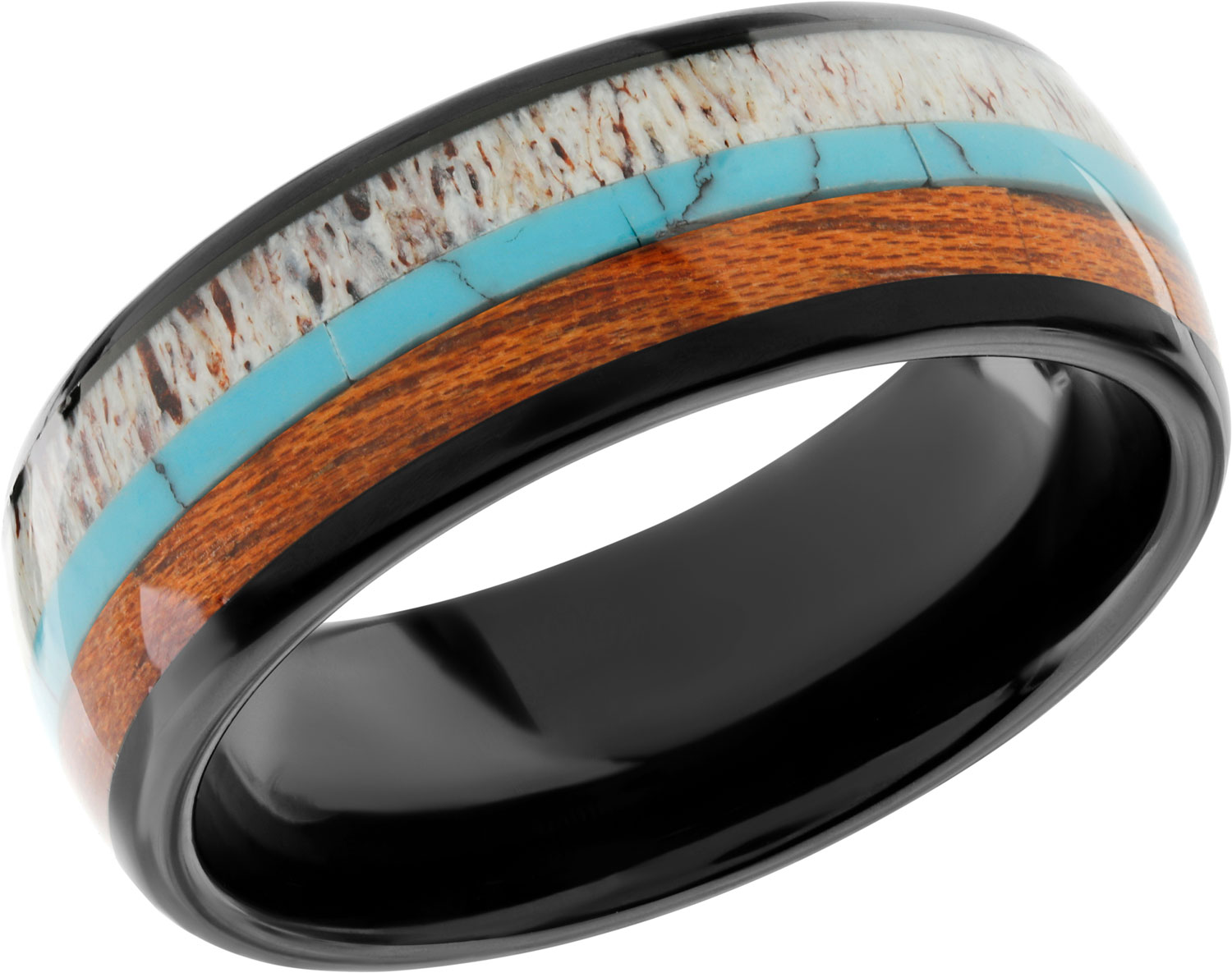 Мужское вольфрамовое кольцо POYA POYA-N-018 c деревянной отделкой, бирюзой