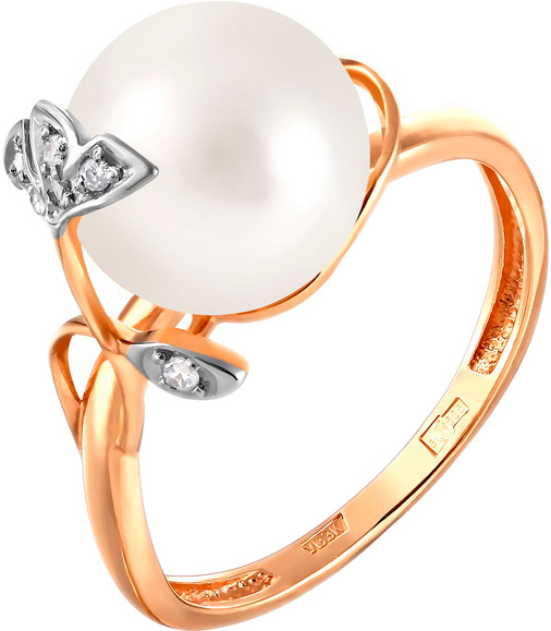 Золотое кольцо Prima Exclusive 190-1-997R с жемчугом, фианитами