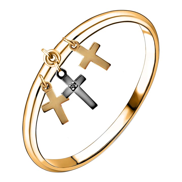 Золотое кольцо с подвеской Русские Самоцветы 53933 с черным бриллиантом