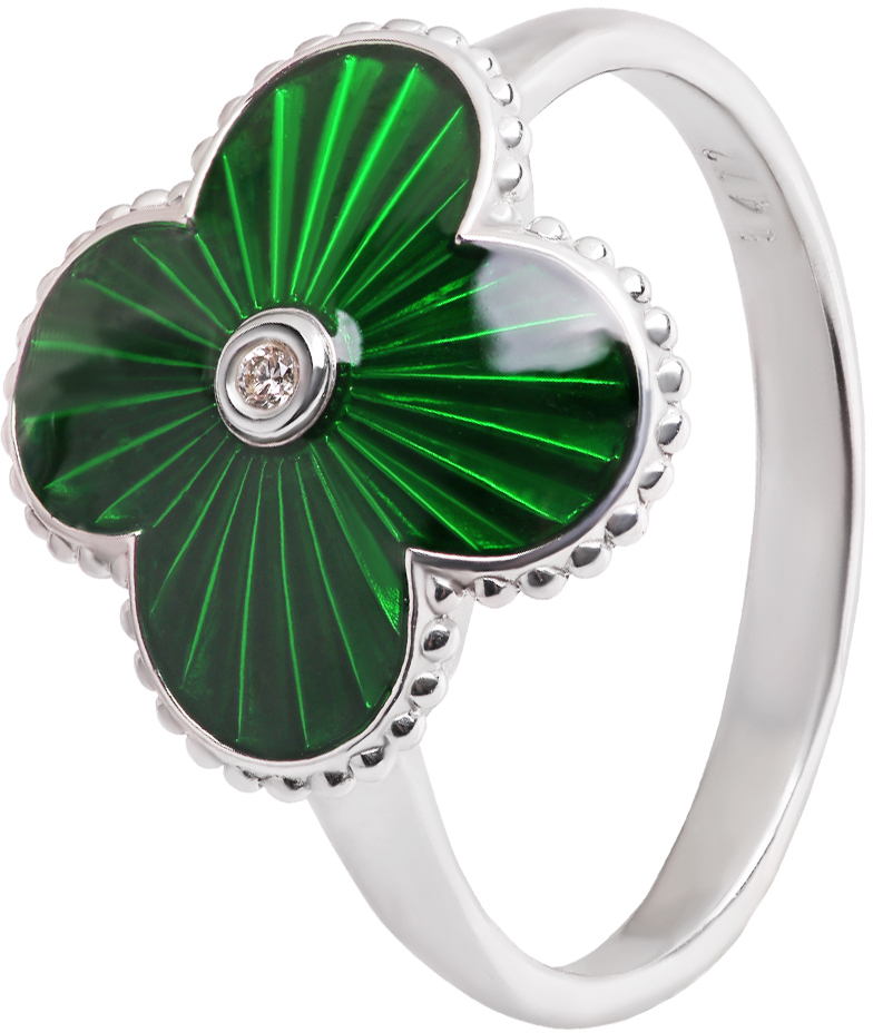 Серебряное кольцо Русские Самоцветы 73581-zelenyj с бриллиантом, эмалью