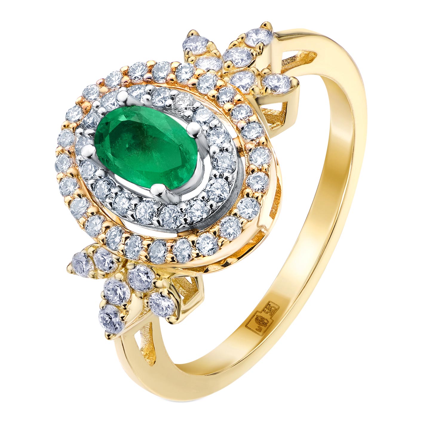 Женский золотой перстень SARGON JEWELRY R2126-5010 с изумрудом, бриллиантами