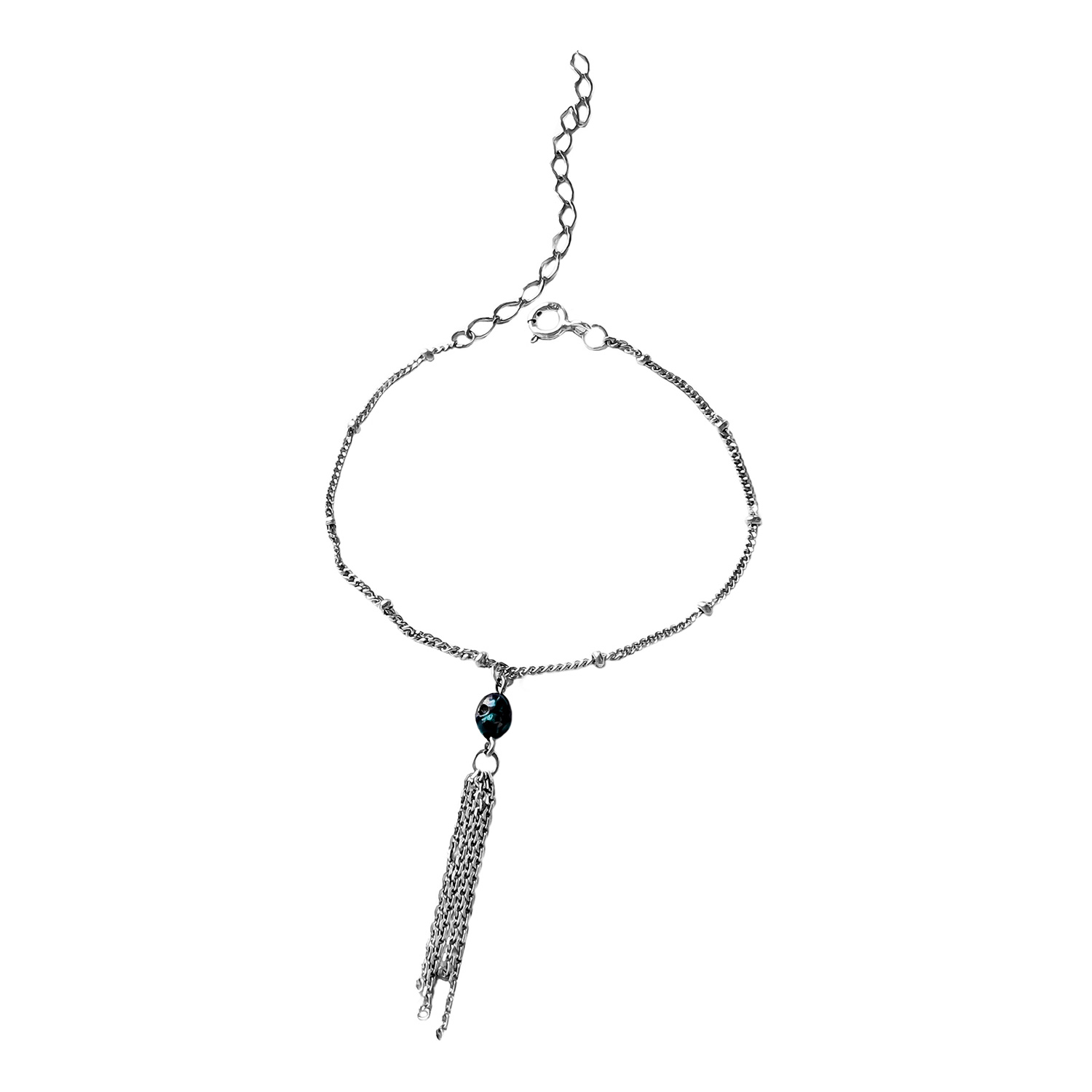 Серебряный браслет с подвеской  ''Северное сияние'' SBLESKOM 11306-sb с черным барочным жемчугом