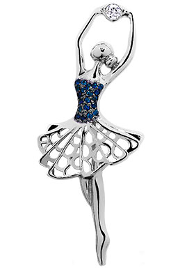 Серебряная брошь ''Балерина'' Серебро России BR-061R208-63639 с фианитами