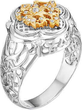Мужская серебряная печатка перстень с гербом Серебро России K-01-1530RZ-52751 с фианитами
