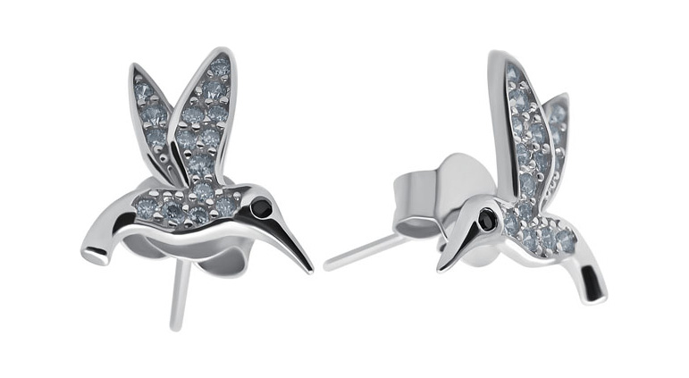 Серебряные серьги пусеты-гвоздики ''Колибри'' Silver Wings 022028747A с кубическим цирконием