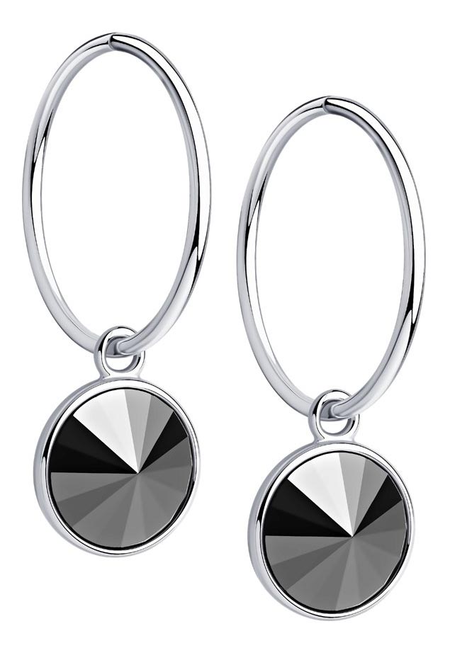 Серебряные серьги кольца с подвесками SKLV 94024337 с кристаллами Swarovski