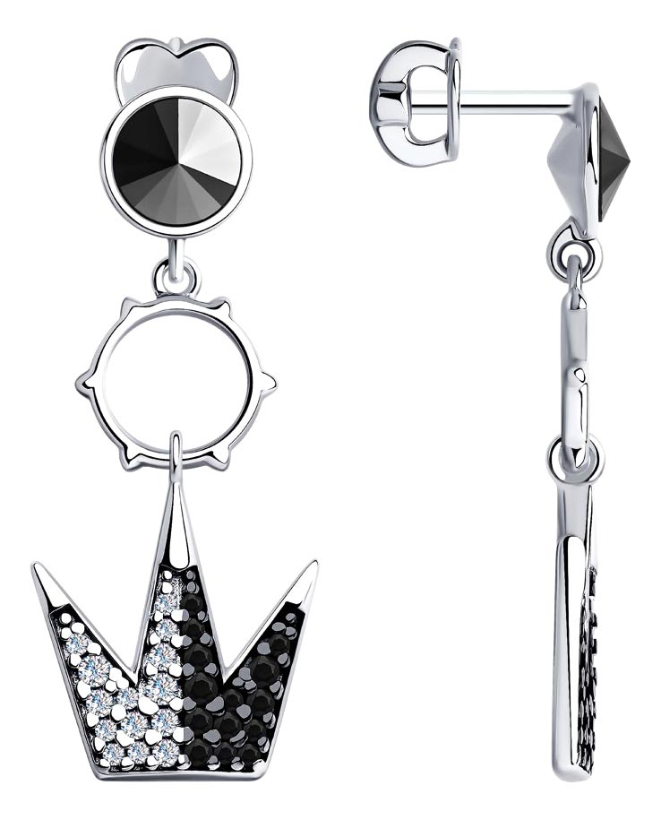 Серебряные серьги с подвесками SKLV 94024750 с кристаллами Swarovski, черными фианитами, фианитами