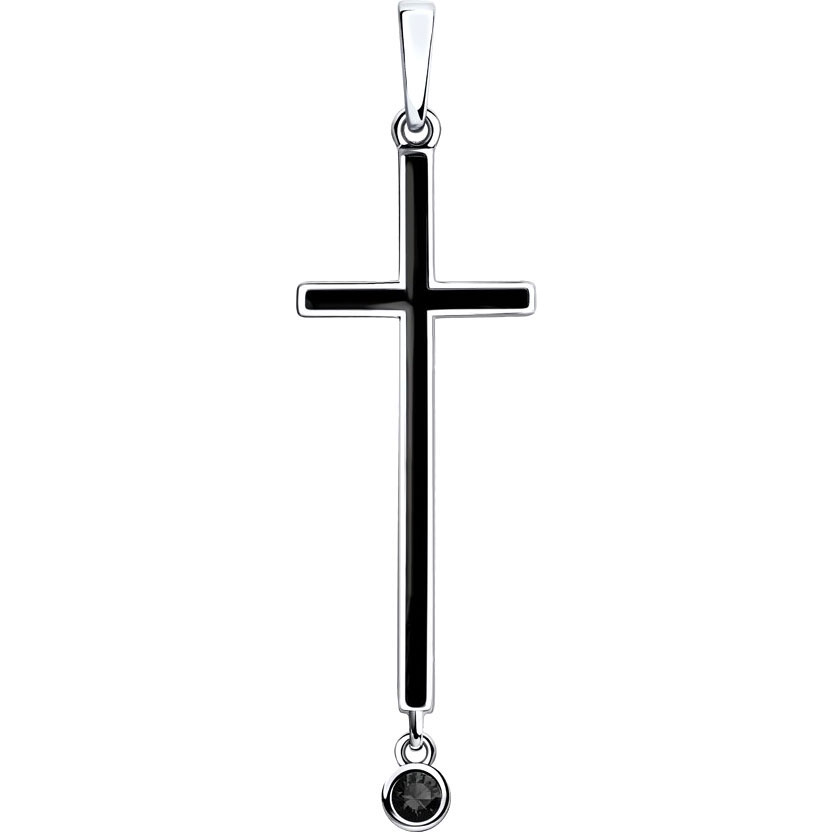 Серебряный декоративный крестик SKLV 94032445 с эмалью, черным фианитом