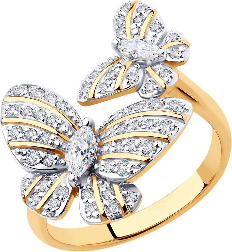 Золотое кольцо ''Бабочки'' SOKOLOV 018494 с фианитами