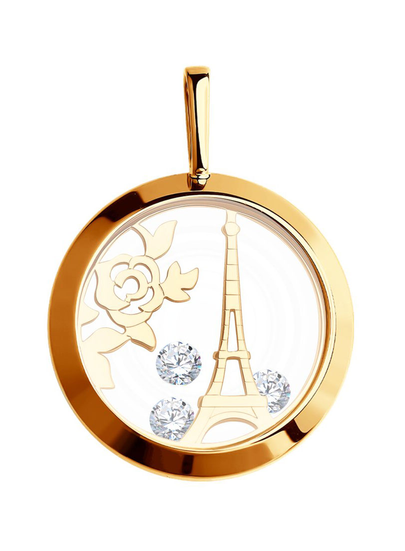 Золотой кулон ''Париж'' SOKOLOV 035322 с кубическим цирконием Swarovski, стеклом