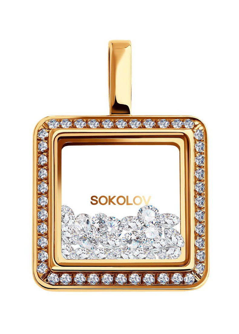 Золотой кулон SOKOLOV 035350 с фианитами, стеклом