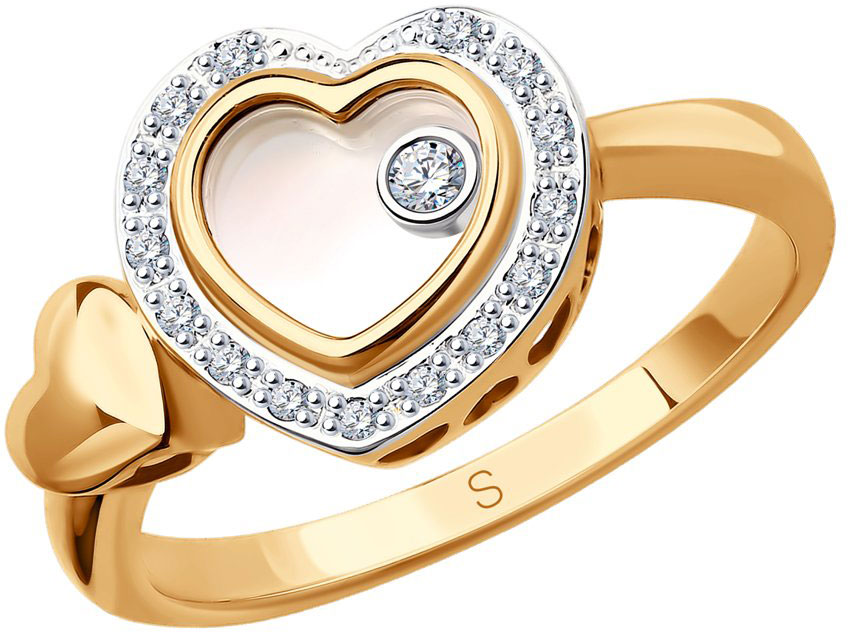 Золотое кольцо SOKOLOV 1011655 с перламутром, ювелирным стеклом, бриллиантами