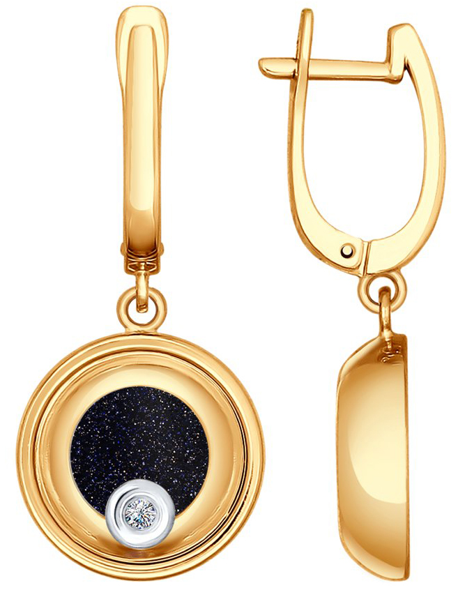 Золотые серьги круглые SOKOLOV 1021079 с бриллиантами, авантюринами, ювелирным стеклом