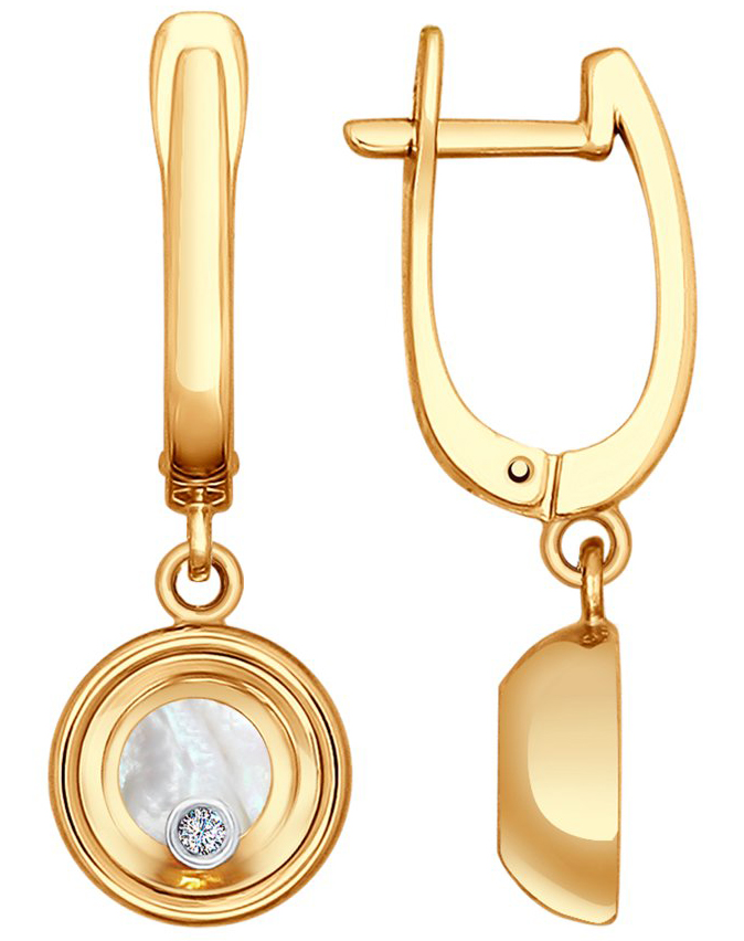 Золотые серьги круглые SOKOLOV 1021094 с бриллиантами, перламутром, ювелирным стеклом