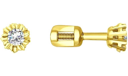Золотые серьги-пусеты (гвоздики) SOKOLOV 1021106 с бриллиантами