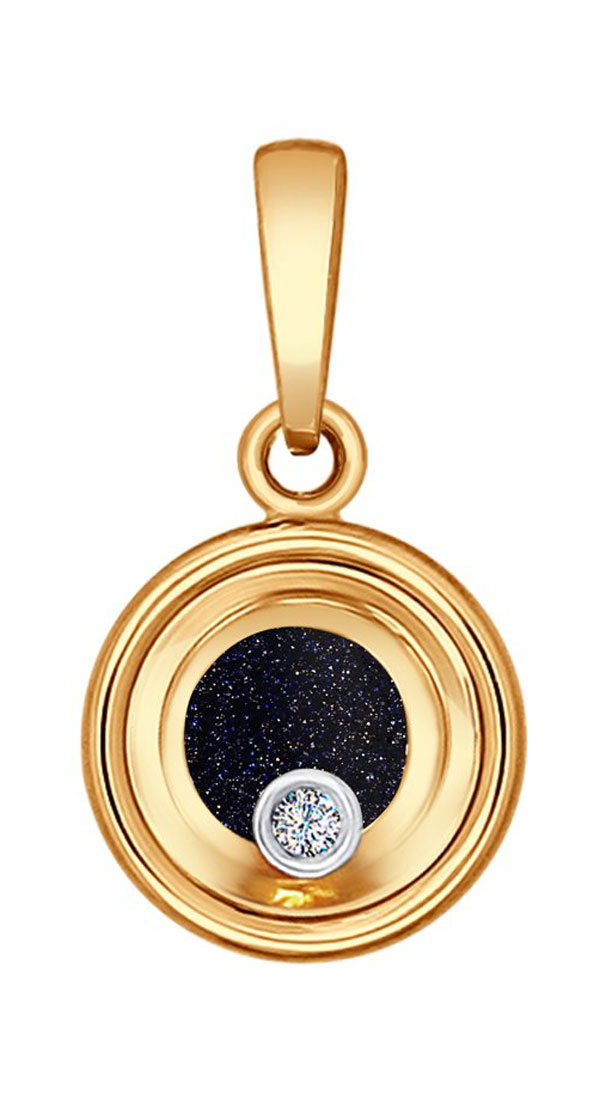 Золотой кулон медальон SOKOLOV 1030561 с бриллиантом, авантюрином, ювелирным стеклом