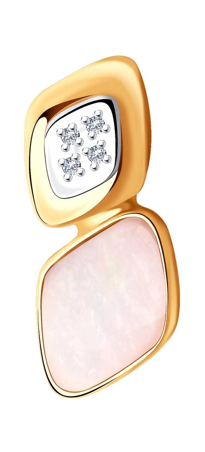 Золотой кулон SOKOLOV 1030761-7 с дублетом из розового кварца и перламутра, бриллиантами