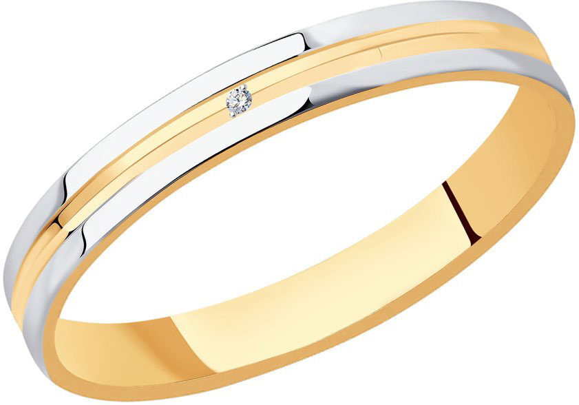 Ювелирное золотое обручальное парное кольцо SOKOLOV 110154 с фианитом