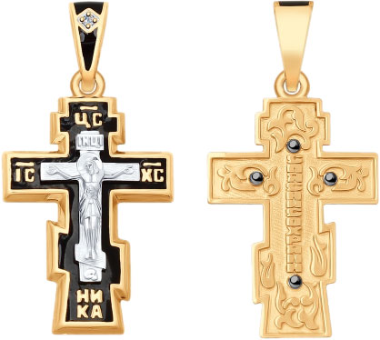 Женский золотой православный крестик с распятием SOKOLOV 1120098 с эмалью, бриллиантом
