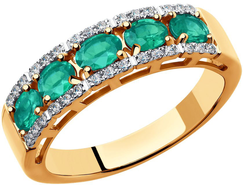 Золотое кольцо SOKOLOV 3010527 с изумрудами, бриллиантами