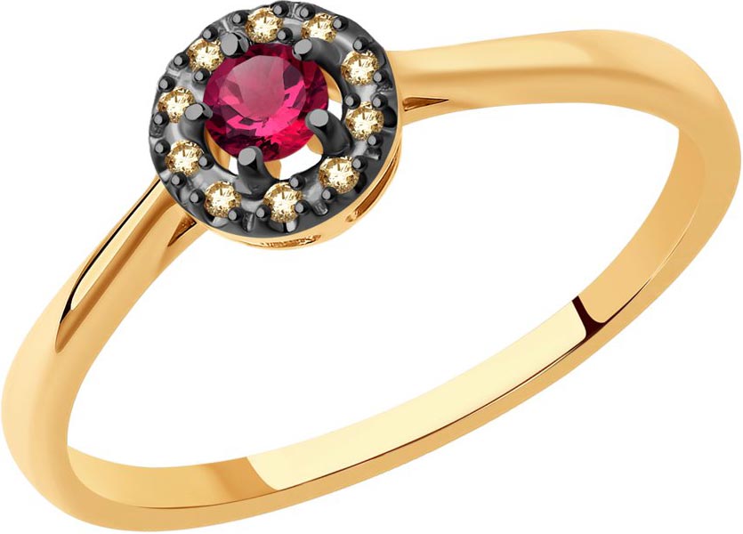 Золотое кольцо SOKOLOV 4010651 с рубином, коньячными бриллиантами