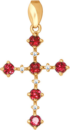 Женский золотой декоративный крестик SOKOLOV 4120008 с рубинами, бриллиантами