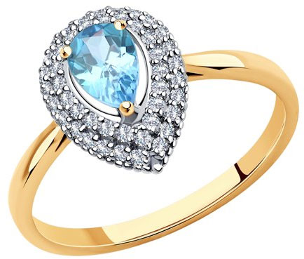 Золотое кольцо SOKOLOV 6014137 с аквамарином, бриллиантами