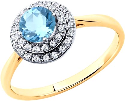Золотое кольцо SOKOLOV 6014140 с аквамарином, бриллиантами