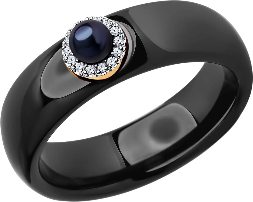 Керамическое кольцо SOKOLOV 6015104 с жемчугом, бриллиантами