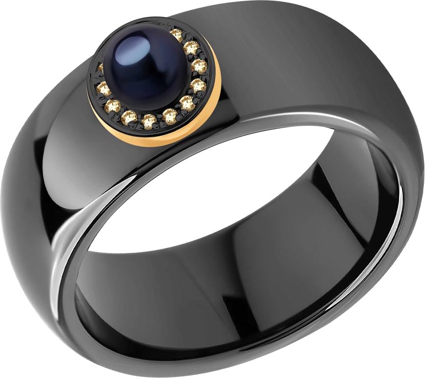 Керамическое кольцо SOKOLOV 6015111 с жемчугом, коньячными бриллиантами