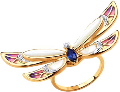 Золотое кольцо SOKOLOV 6019022 с сапфиром, бриллиантами, перламутром