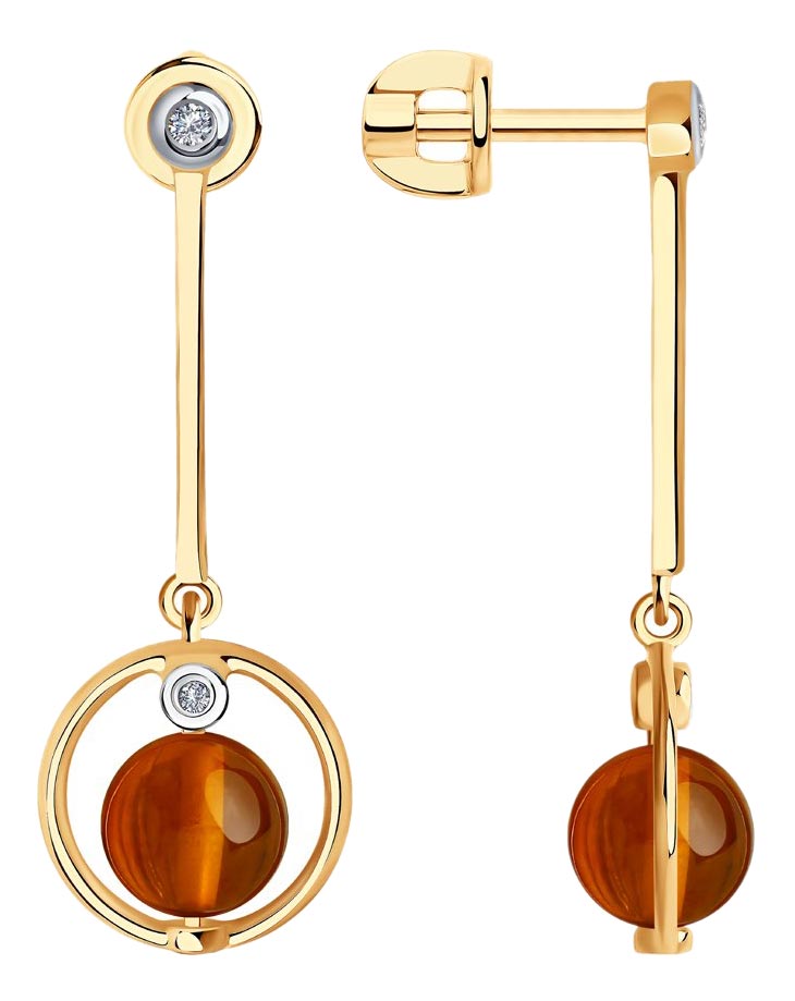 Золотые серьги с подвесками SOKOLOV 6023054 с янтарем, бриллиантами