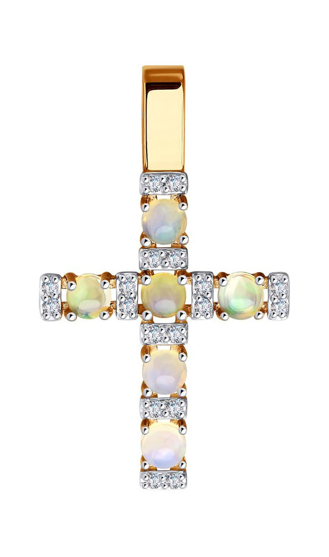 Золотой декоративный крестик SOKOLOV 6034094 с опалами, бриллиантами