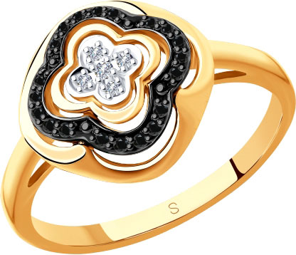 Золотое кольцо SOKOLOV 7010047 с черными бриллиантами, бриллиантами
