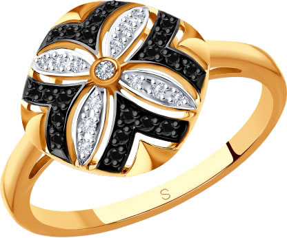 Золотое кольцо SOKOLOV 7010048 с черными бриллиантами