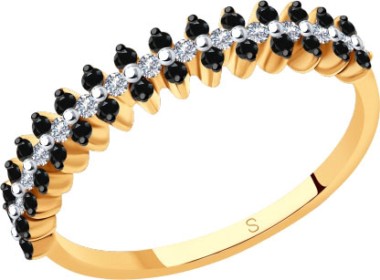 Золотое кольцо SOKOLOV 7010063 с черными бриллиантами, бриллиантами
