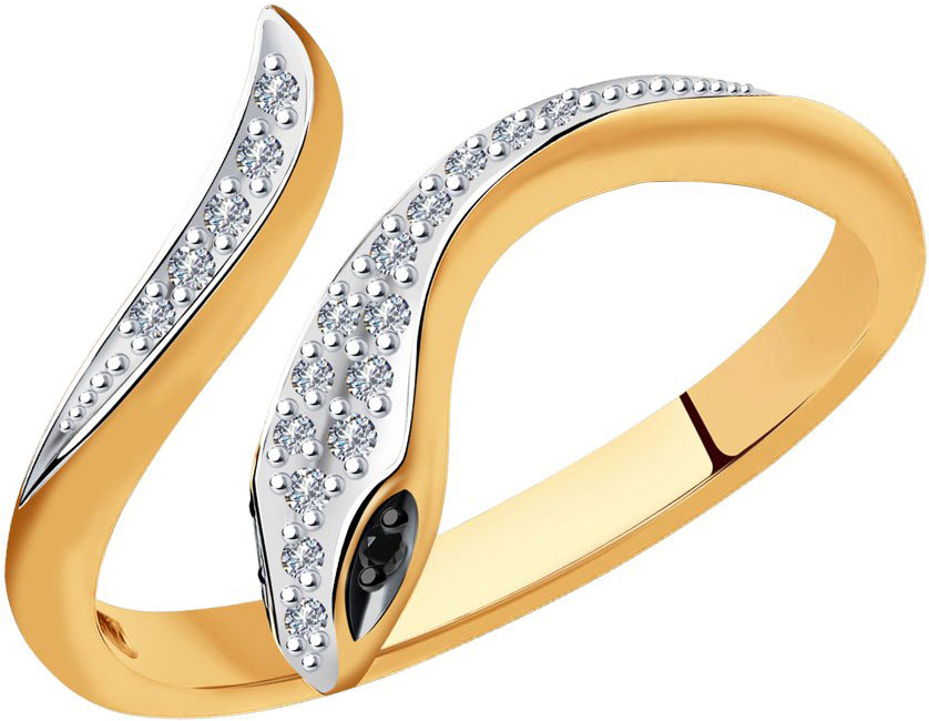 Золотое открытое кольцо ''Змея'' SOKOLOV 7010066 с бриллиантами, черными бриллиантами