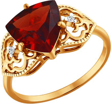 Золотое кольцо SOKOLOV 713613 с гранатом, фианитами