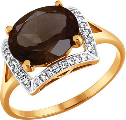 Золотое кольцо SOKOLOV 713621 с раухтопазом, фианитами