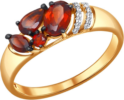 Золотое кольцо SOKOLOV 714047 с гранатами, фианитами